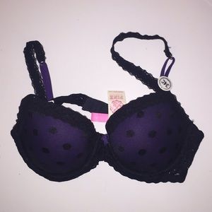 PINK Victoria's Secret Black and Purple Polka Dot Bra